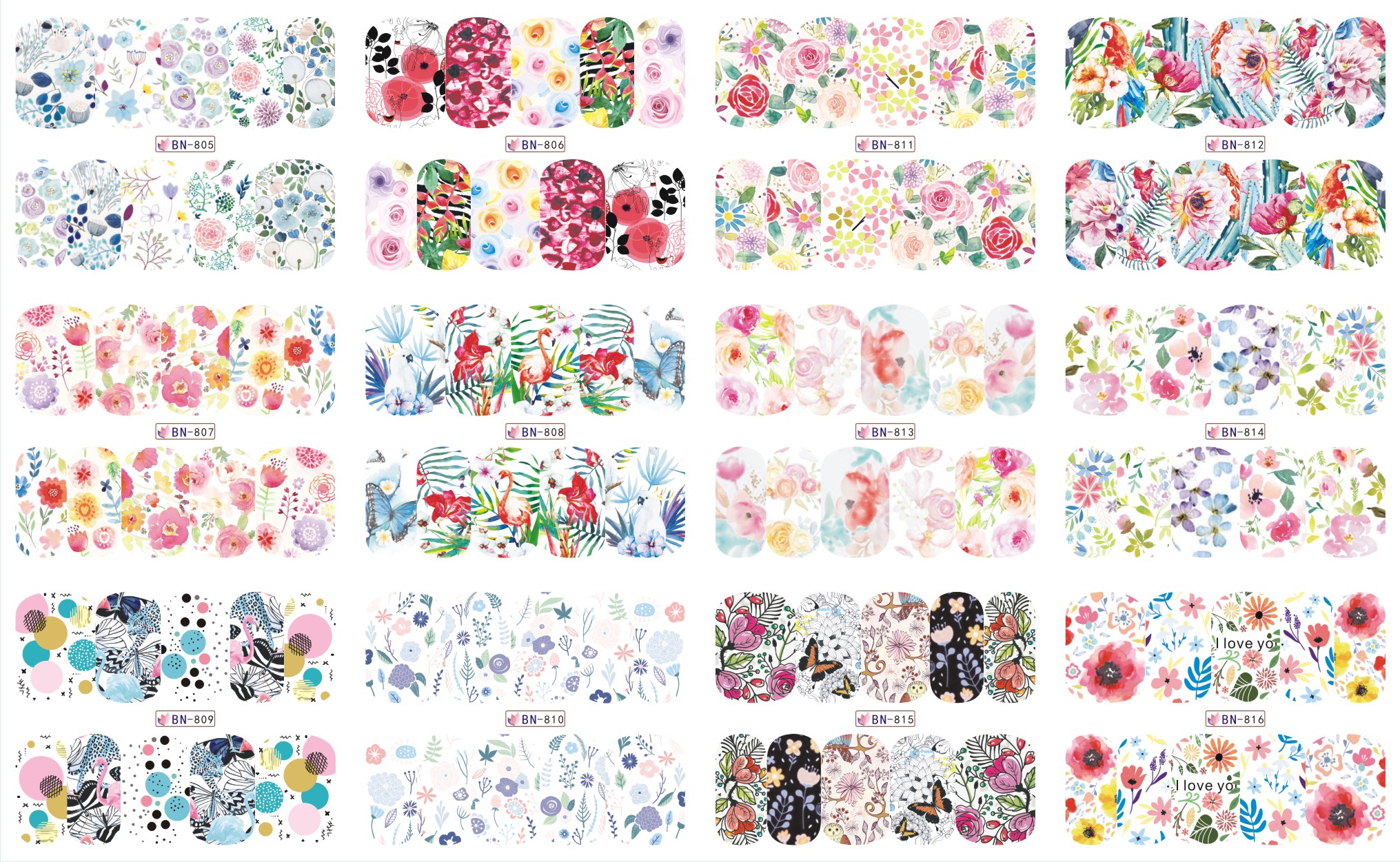 new fashion watertransfer watercolor flower nail art sticker nail decals for women
