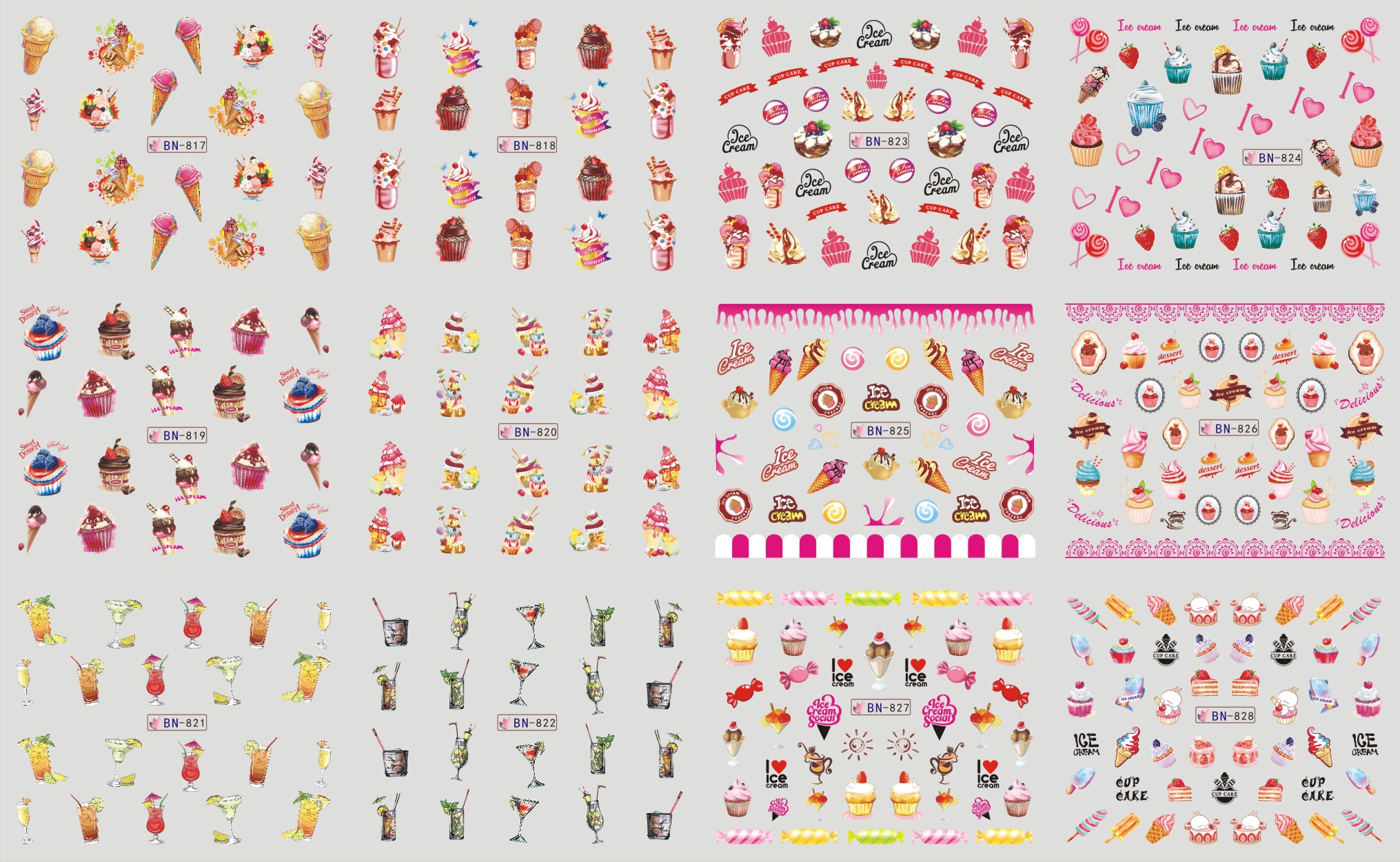 summer is comming!! delicious ice cream design pattern water transfer nail sticker for girls