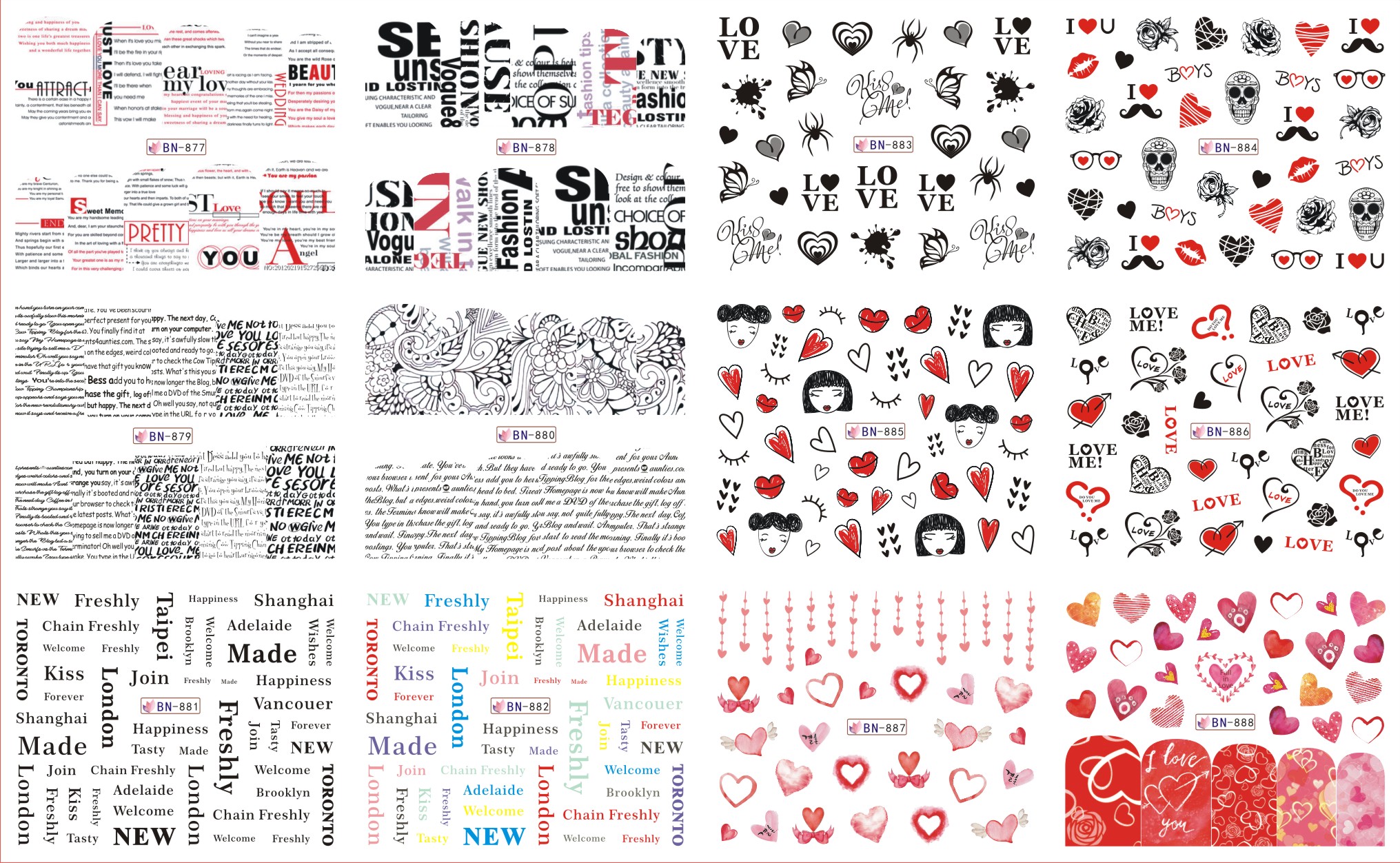 promotion black white  heart pattern water nail tattoo nail decal sticker