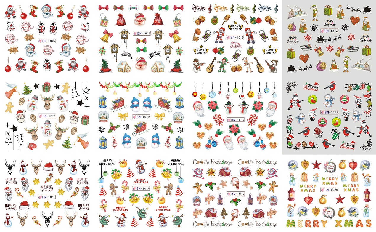 new merry christmas colorful water transfer sticker and nail art