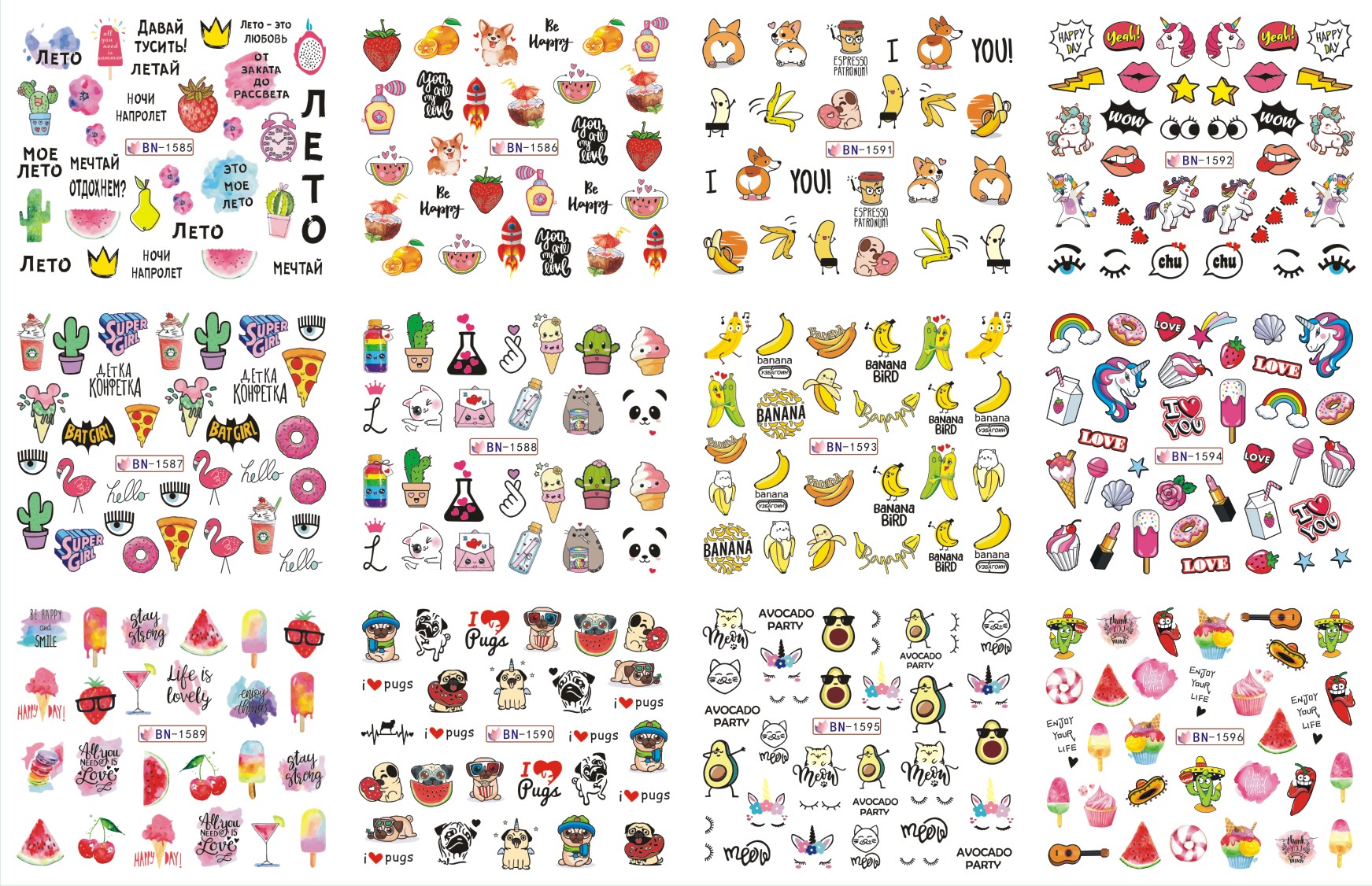 cartoon nail stickers water decals banana fruit character ransfer slider nail art tattoo