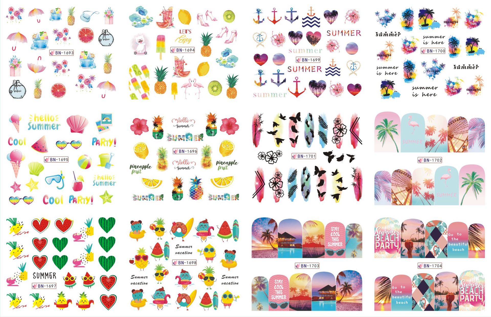 nail art beauty water sticker slider nail sticker fruit summer beach palm tree sea wave