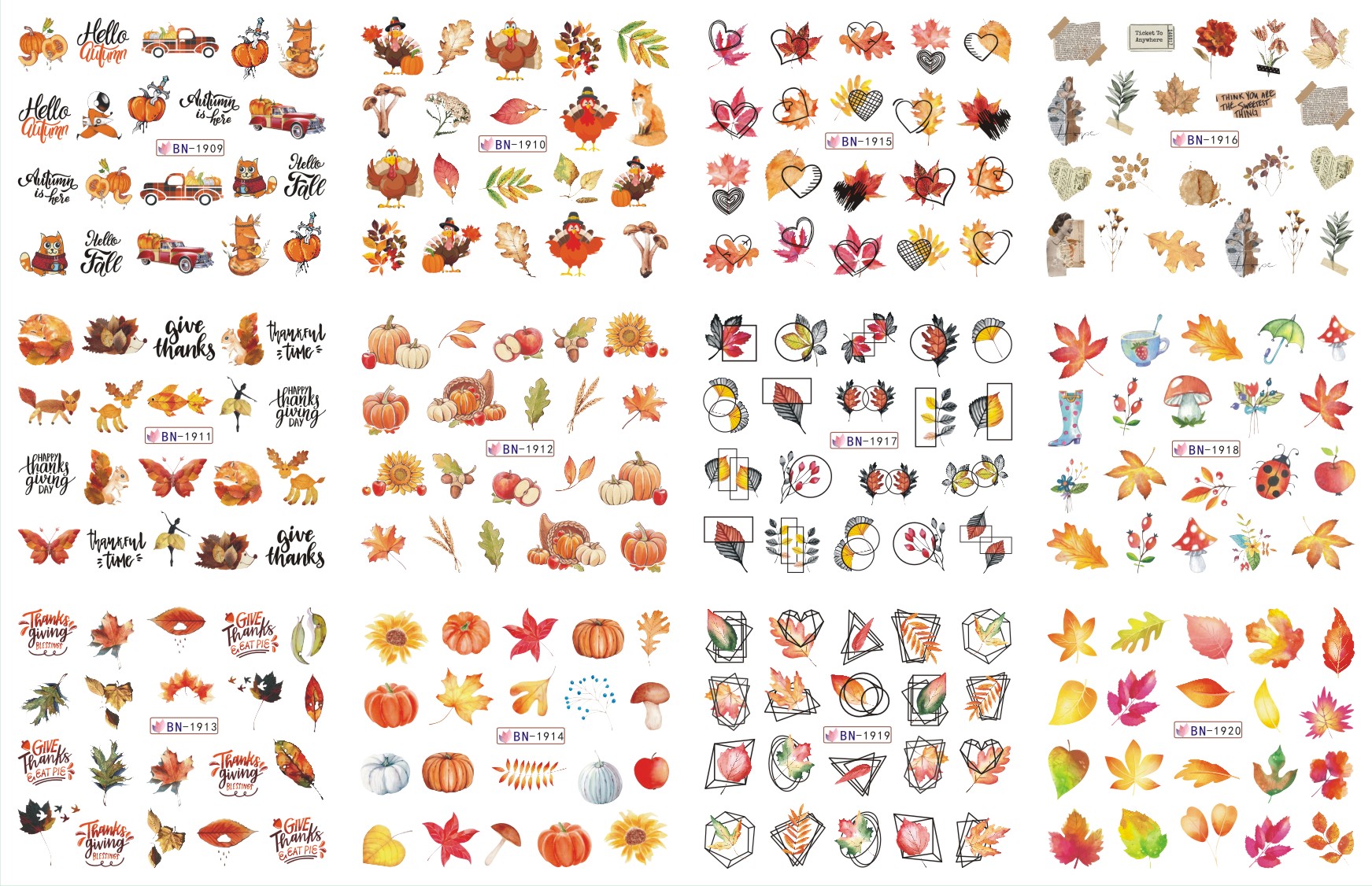 nail water sticker autumn maple leaf thanksgiving