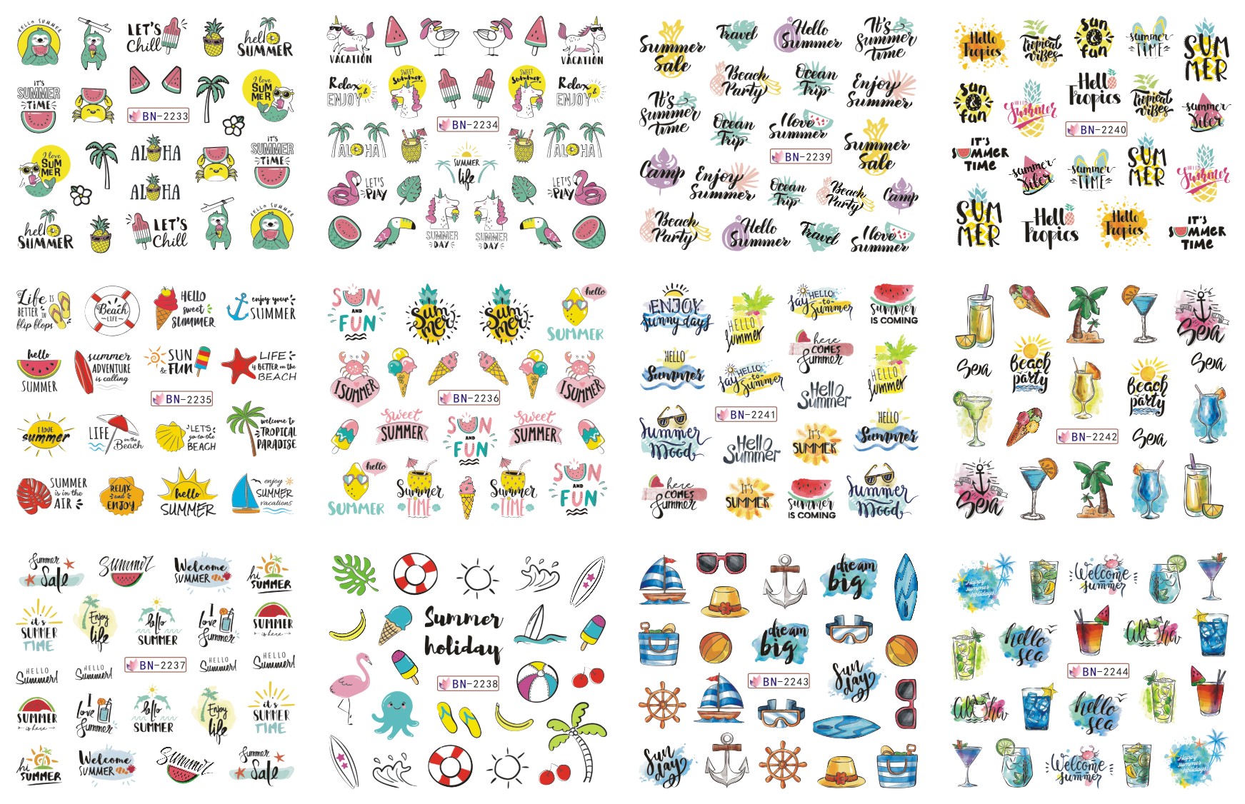 flowers wind waterproof simple summer painted nail stickers