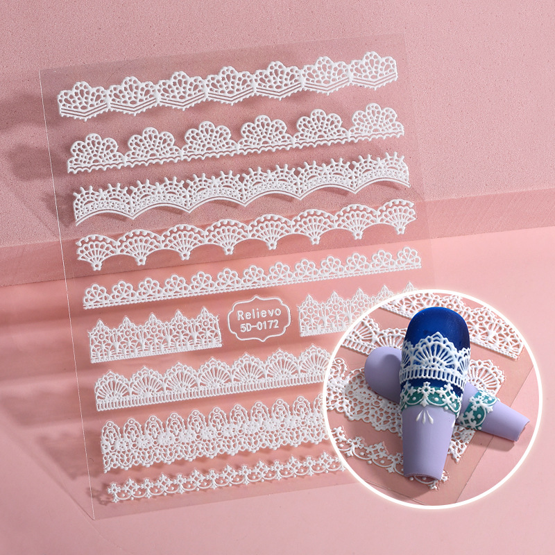 embossed manicure sticker wholesale 5d white lace manicure sticker