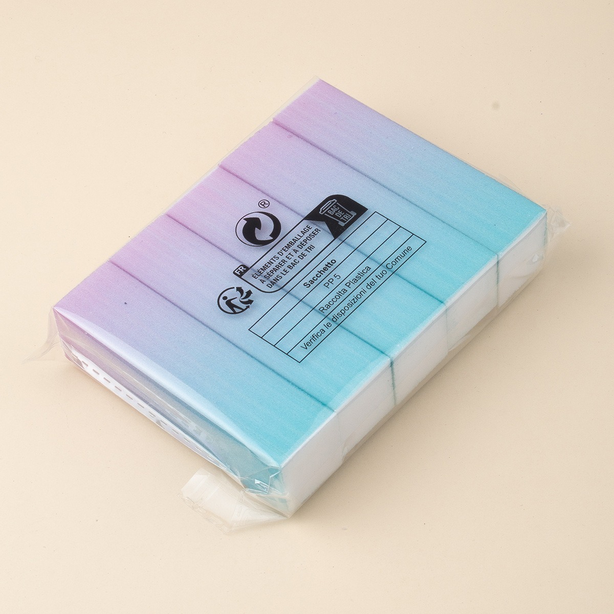 rainbow color nail block 4 sides frosted block