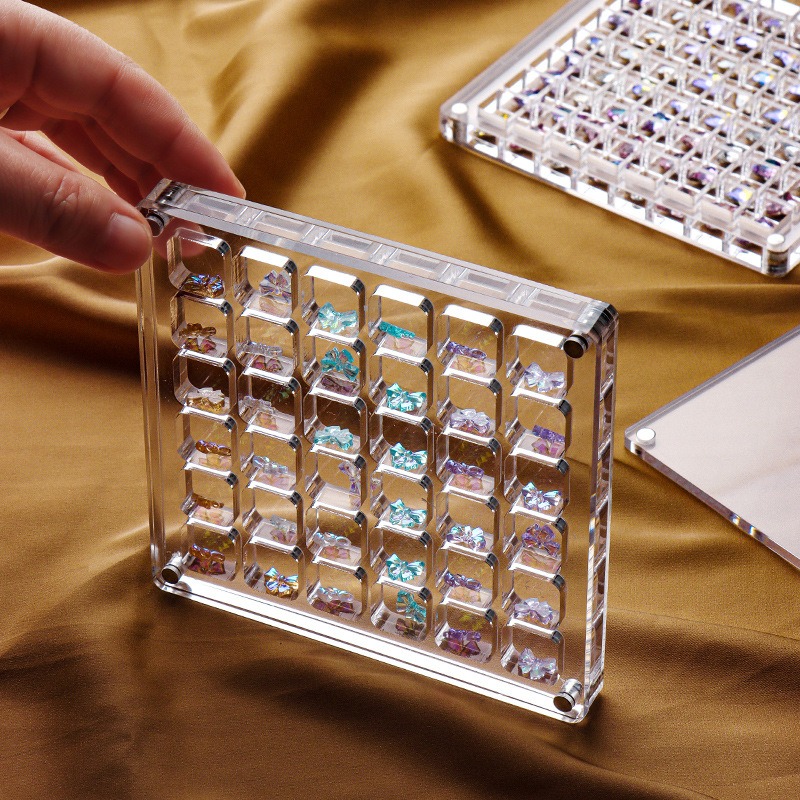 nail art 36 grid acrylic drill box 64 grid 100 grid transparent jewelry storage box magnet cover
