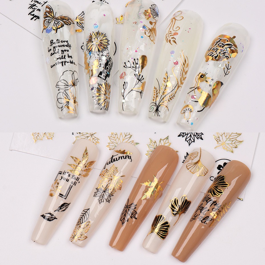 autumn and winter maple leaf butterfly hollowed out leaf vein hot stamping nail patch