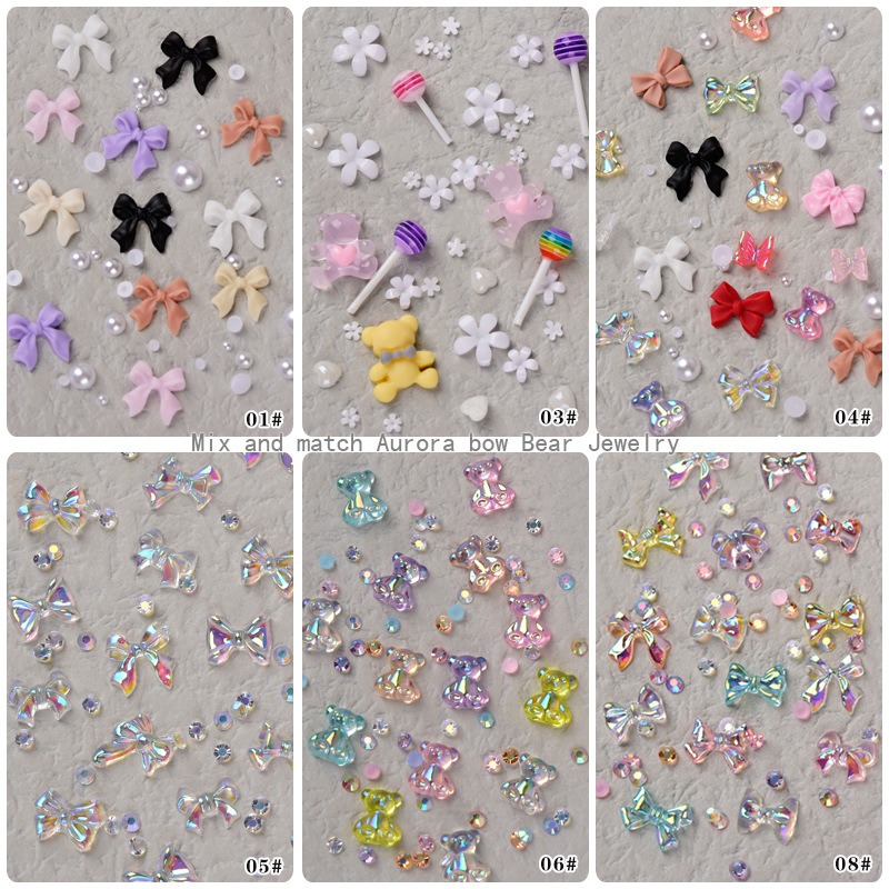 nail accessories bow knot aurora bear butterfly water diamond pearl mixed set box