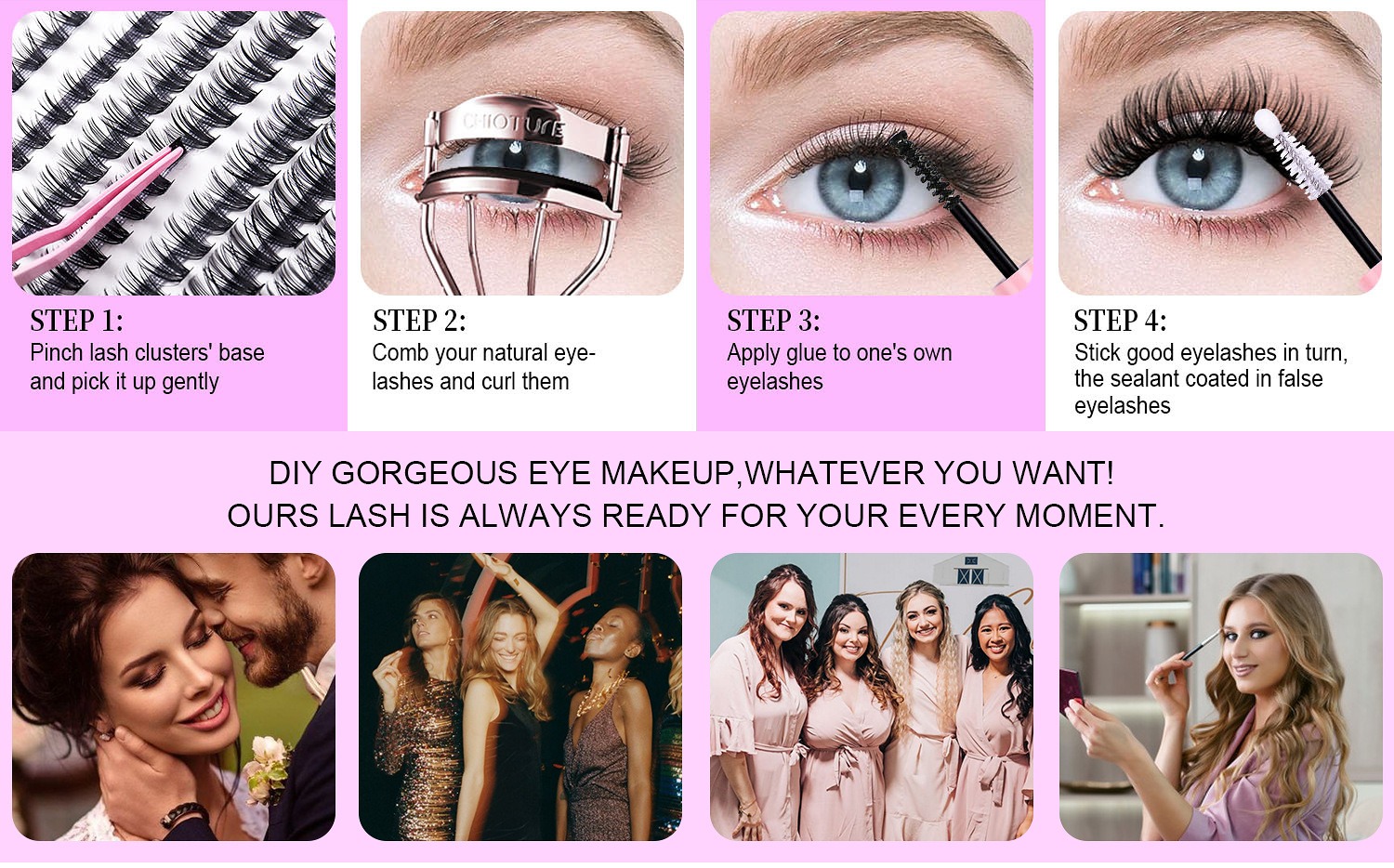 diy segmented false eyelashes with 12 rows of large capacity adhesive tweezers set