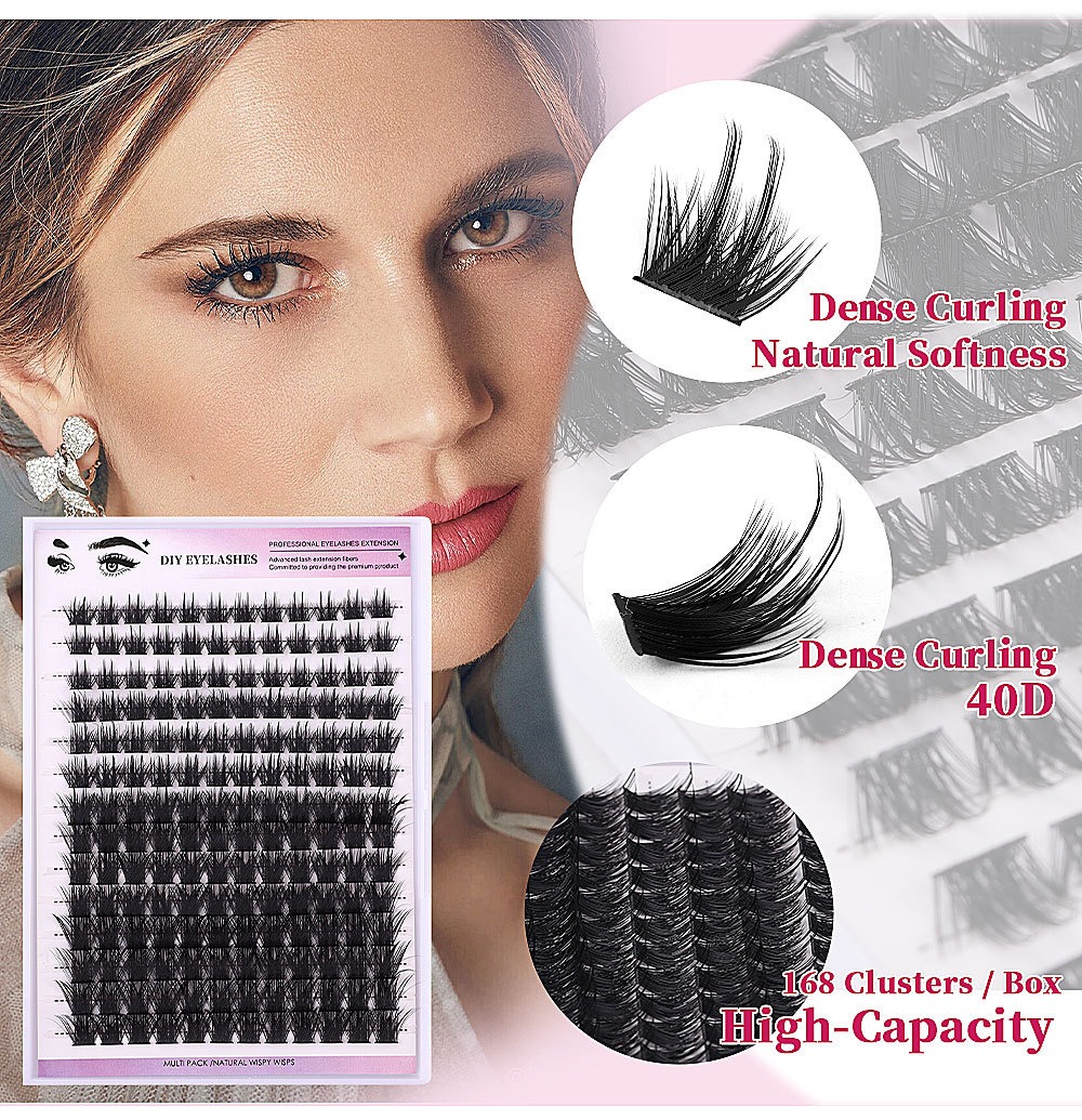 diy single cluster false eyelashes 168 clusters 8-16mm with adhesive tweezers set