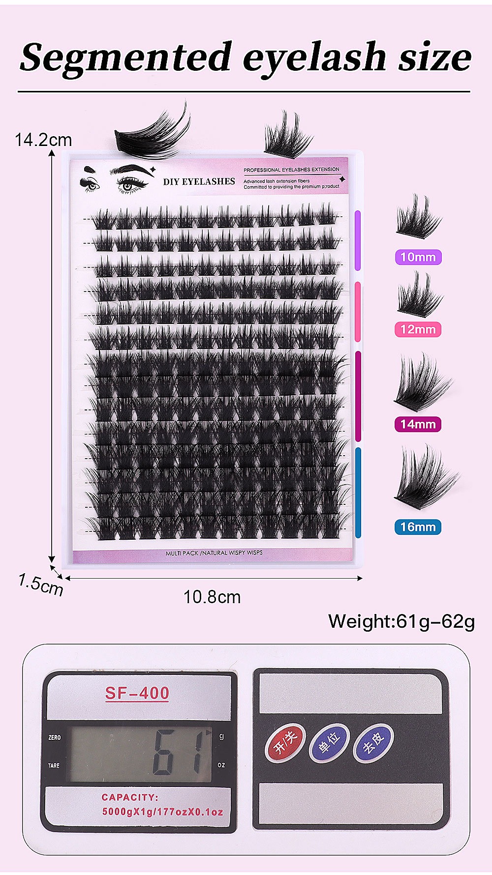 diy single cluster false eyelashes 168 clusters 8-16mm with adhesive tweezers set