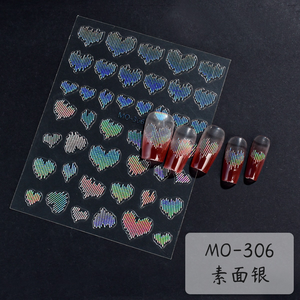 relief reflective silk nail sticker jewelry colorful love five pointed star gold bow