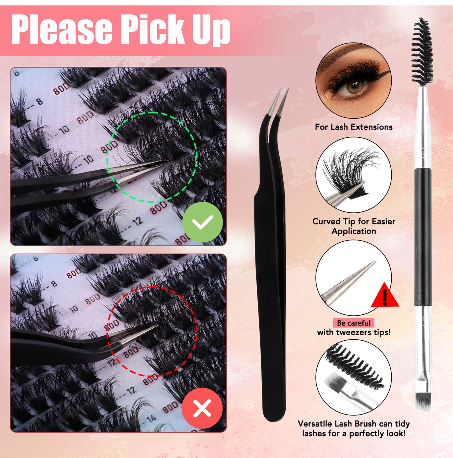 600 clusters of false eyelashes 8-16mm, single cluster 60d+80d+100d, with eyelash adhesive set
