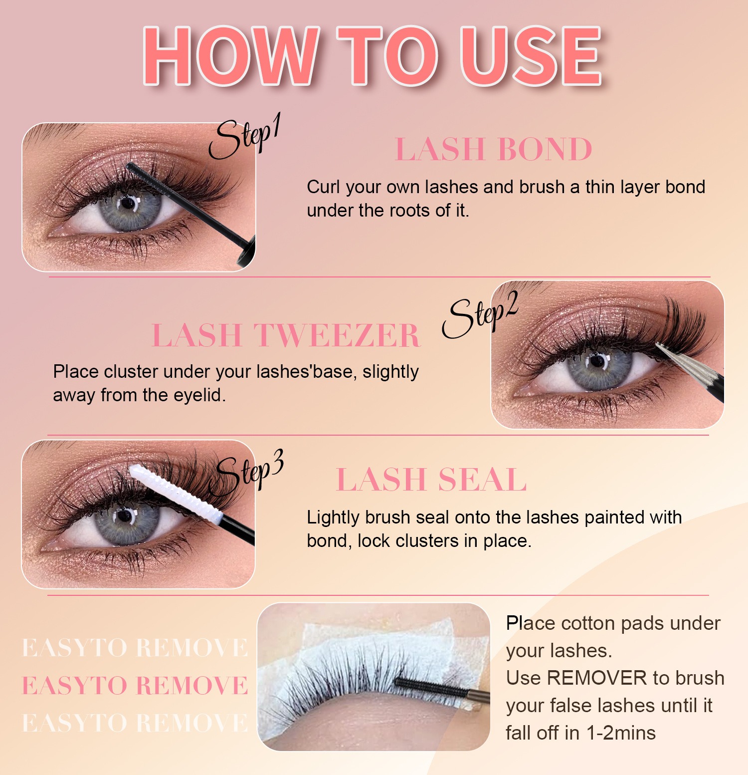 600 clusters of false eyelashes 8-16mm, single cluster 60d+80d+100d, with eyelash adhesive set