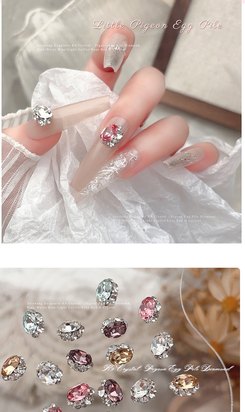 2025 new full diamond light luxury crystal pigeon egg finished diamond nail accessories