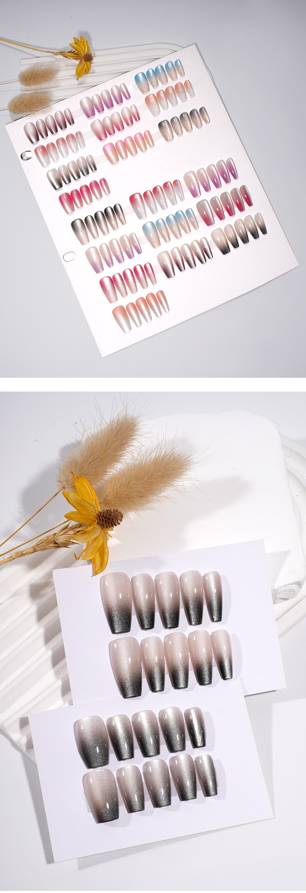 30tips gradient cat eye wearing armor size strip assembly prefabricated removable fake nail patch