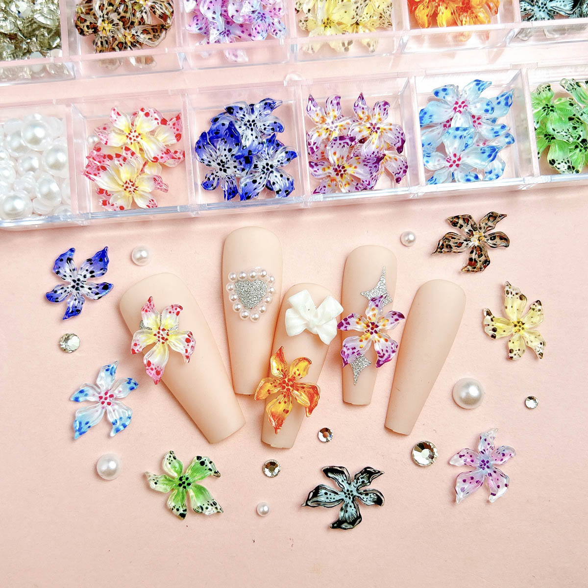 12 box irregular lily flower nail decoration ice crystal flower diy nail accessory material
