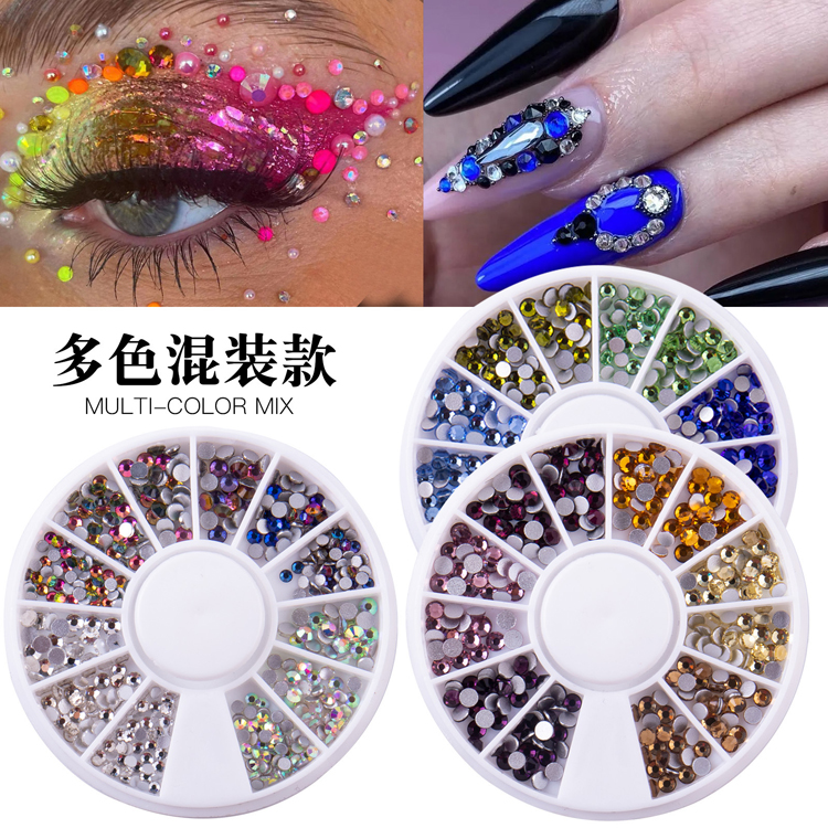 12 grid flat bottom diamond glass illusion color mixed nail diamond jewelry factory