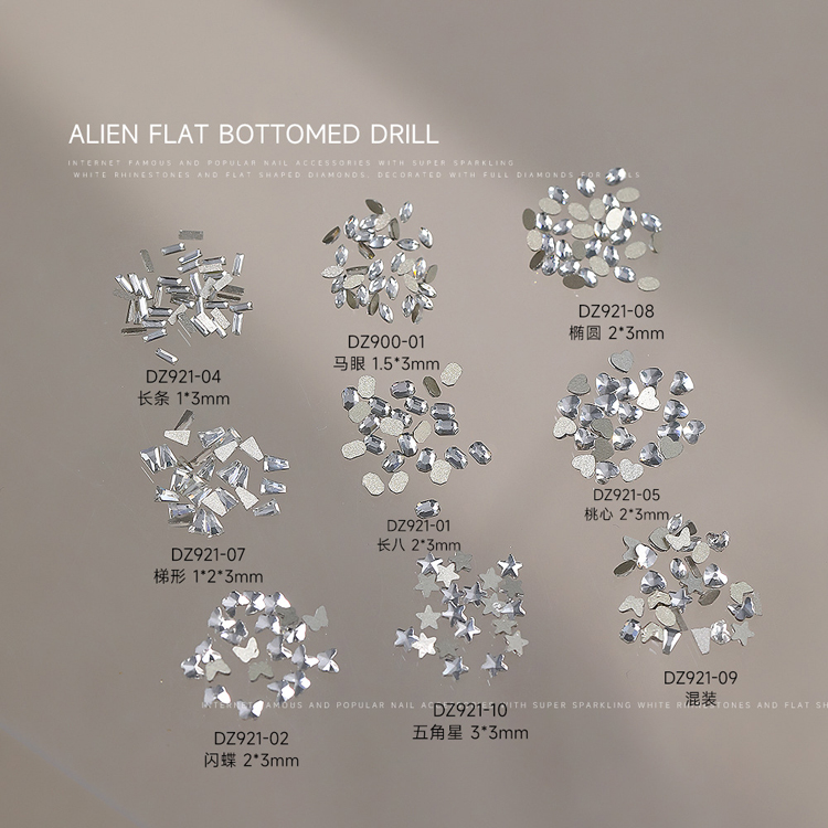 50pcs mini nail diamond mixed super flash horse eye love white crystal flat bottom irregular diamond
