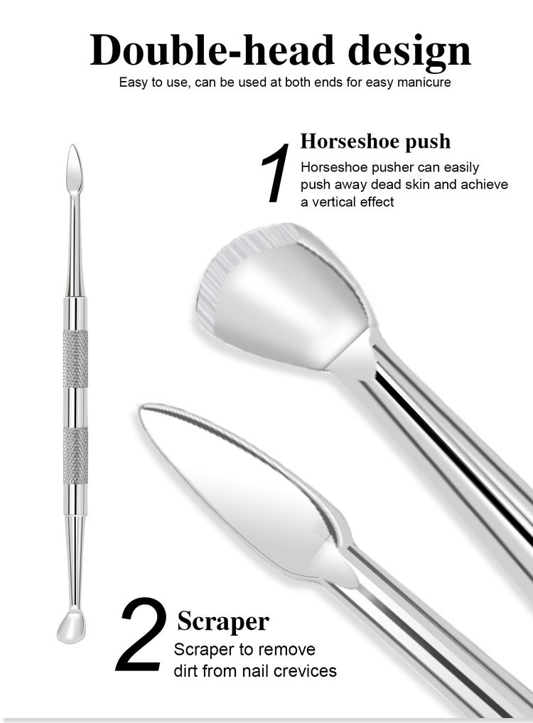 high quality nail tools with dead skin push, double headed steel push, inclined surface, nail remova