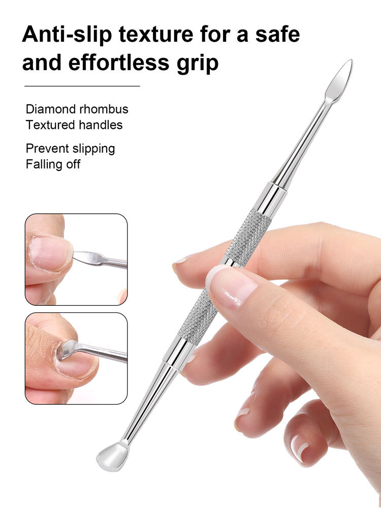 high quality nail tools with dead skin push, double headed steel push, inclined surface, nail remova
