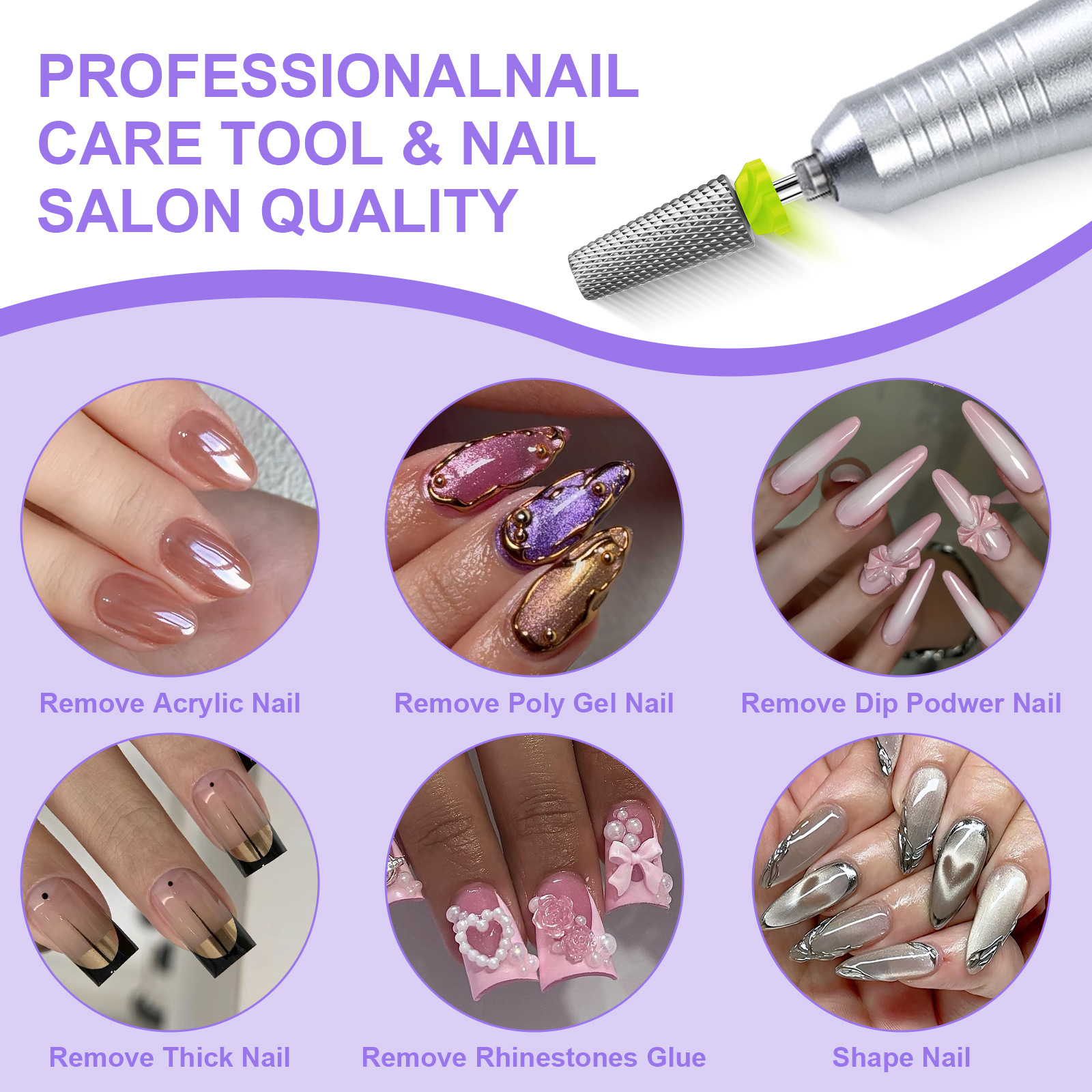 tungsten steel nail polish remover universal 5-in-1 flat head conical polishing head