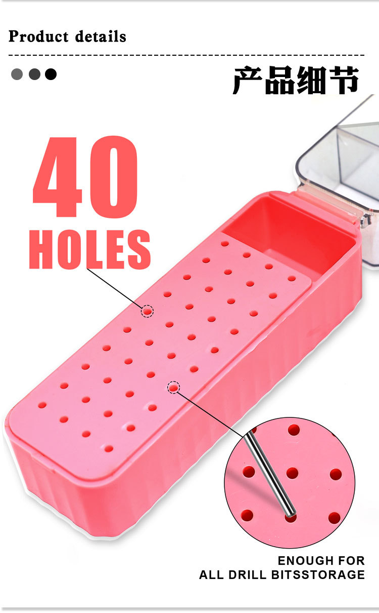 nail polish drill bit dustproof 40 hole storage box transparent cover grinding head display box