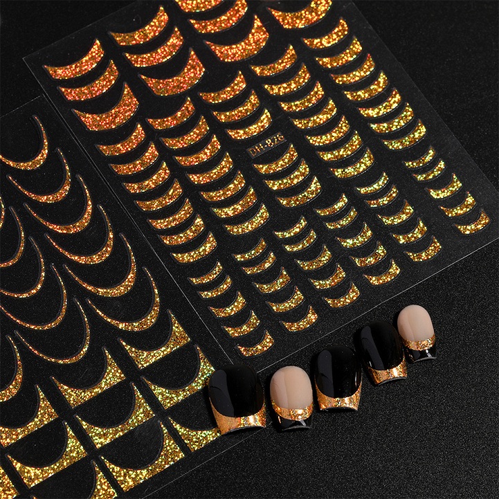 french nail sticker with adhesive backing gold and silver french nail sticker decoration