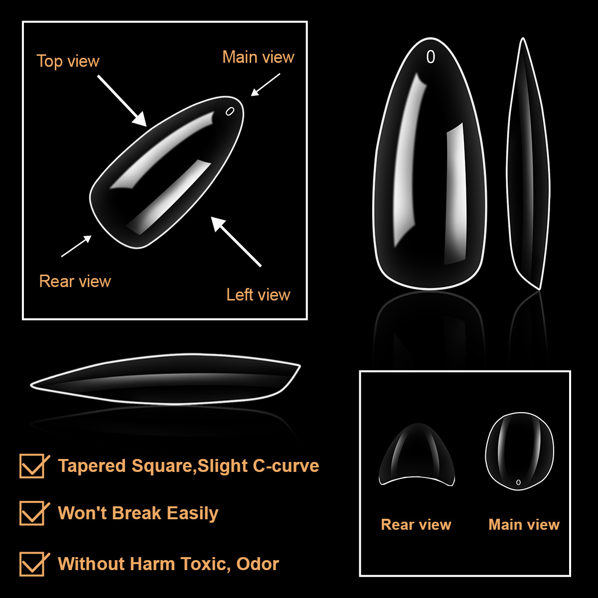 240tips scratch free t-shaped water droplet almond square nail art traceless nail plate,