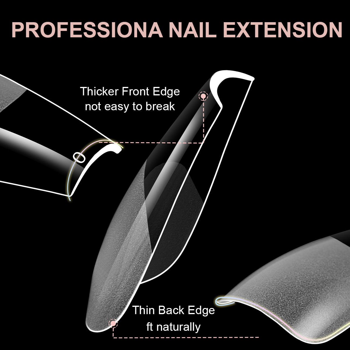 ultra short, ultra-thin, traceless water droplet almond, scratch free semi frosted nail plate