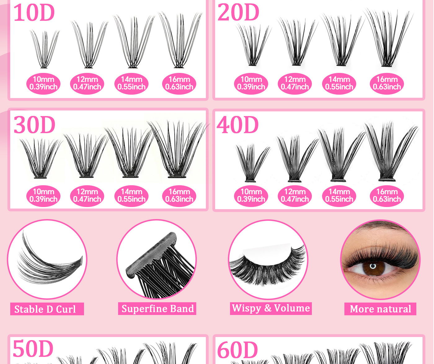 diy single cluster hair large capacity 10d+100d curly thick mixed false eyelash wholesale