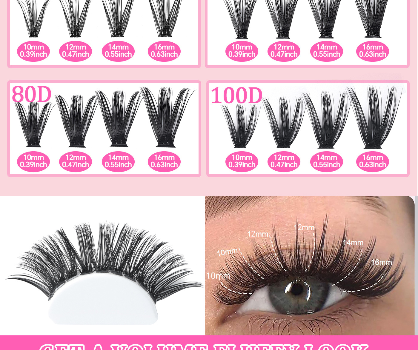 diy single cluster hair large capacity 10d+100d curly thick mixed false eyelash wholesale