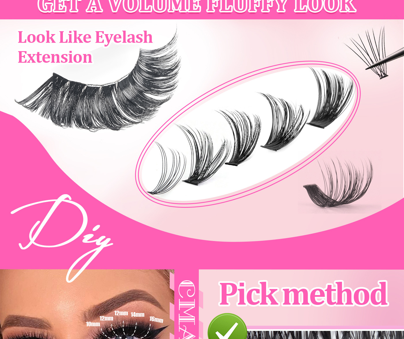 diy single cluster hair large capacity 10d+100d curly thick mixed false eyelash wholesale