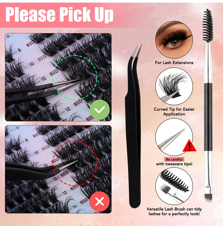 600 cluster false eyelash 8-16mm single cluster 60d+80d+100d hair strap eyelash adhesive set