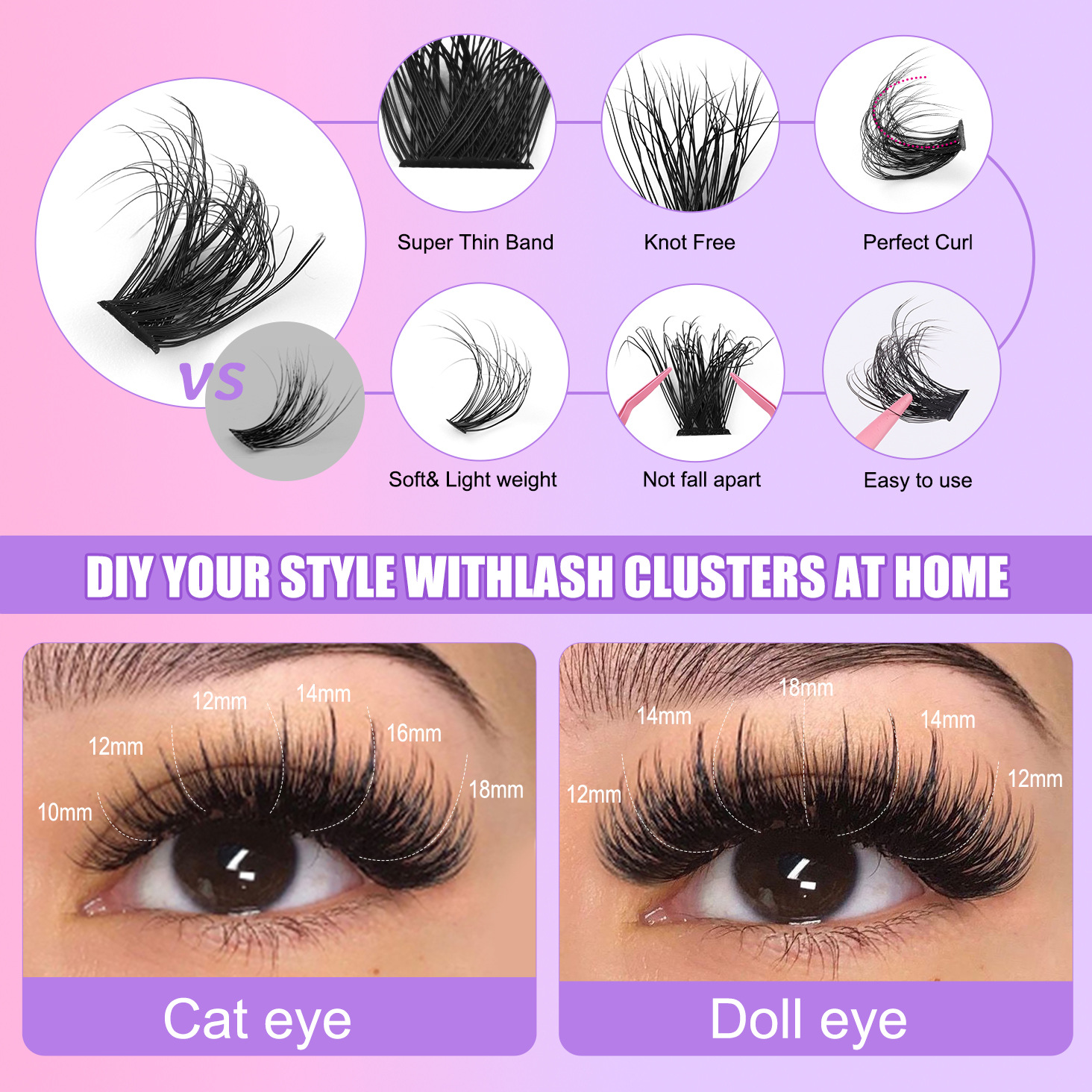 diy single cluster flower hair large capacity 50d+60d curled thick mixed style false eyelashes