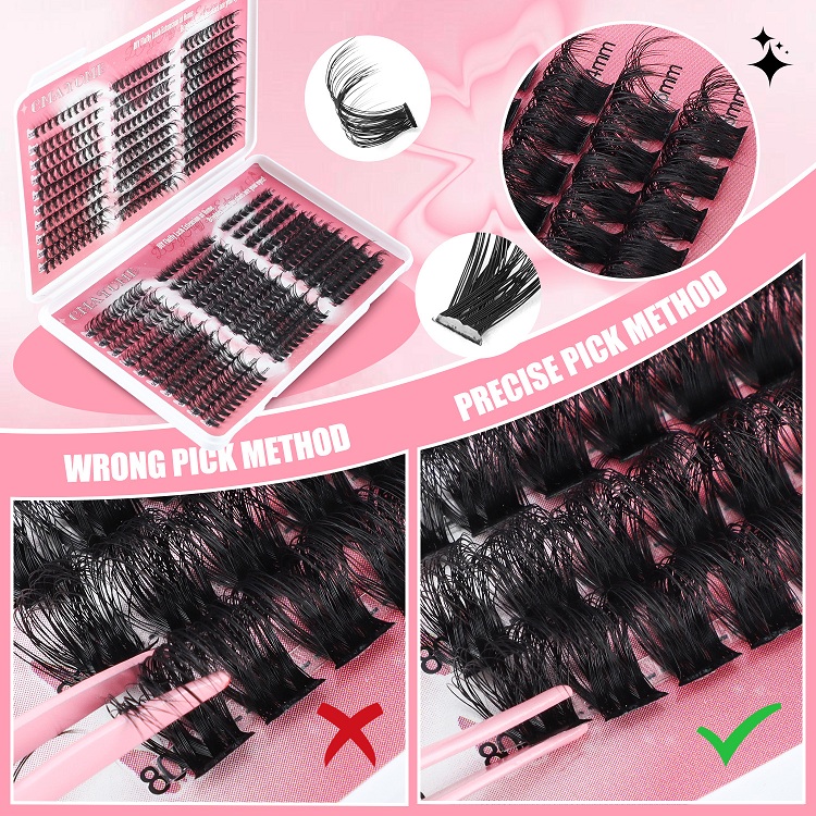 single cluster diy false eyelash 580 clusters large capacity d curl up mixed style eyelash