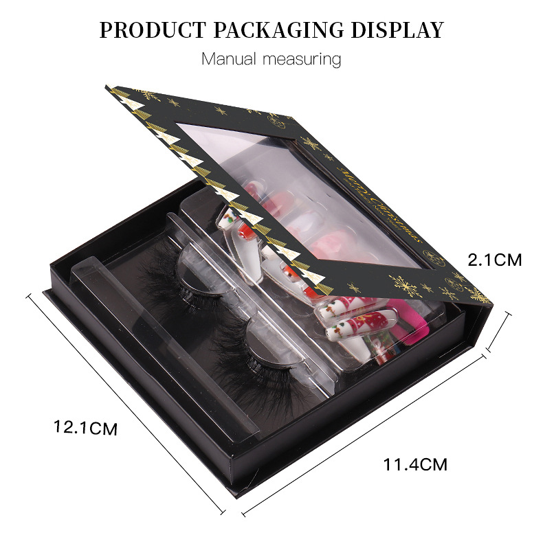 christmas double eyelid mink hair false eyelash nail patch set black packaging eyelash