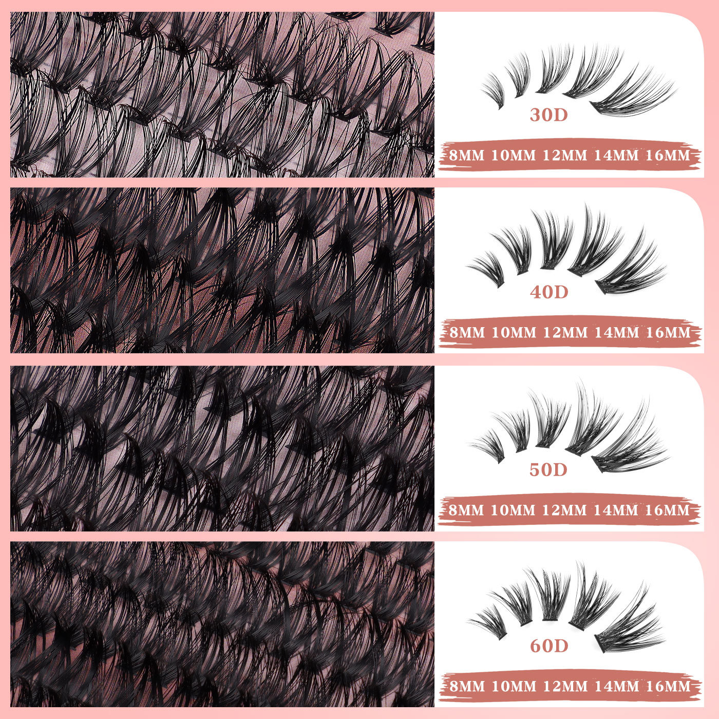 natural hot selling diy single cluster hair large capacity 30d+40d curling thick mixed false eyelash
