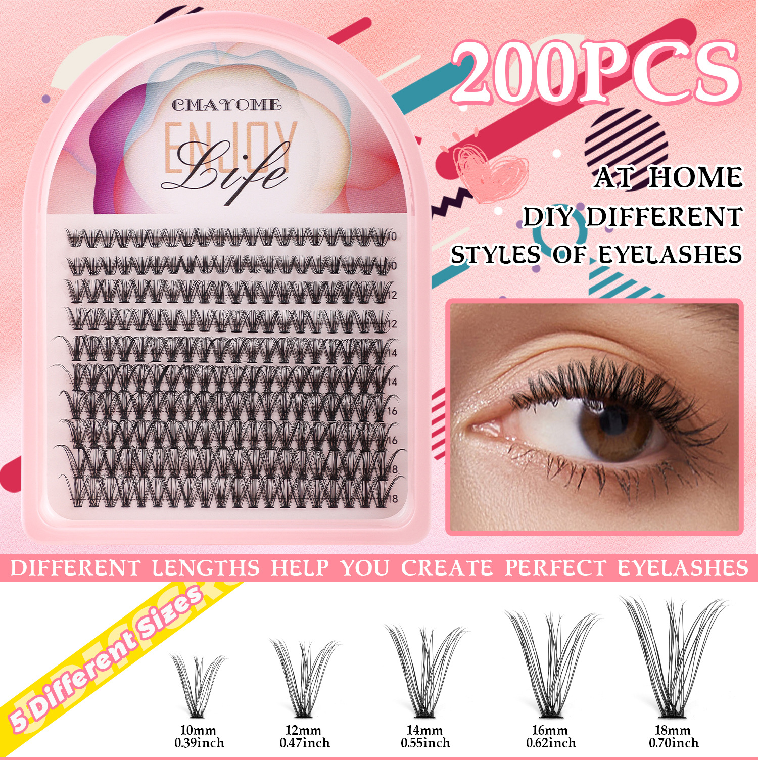 false eyelash extension set single cluster hair 200 clusters 30+40+50+60+80+100d eyelash