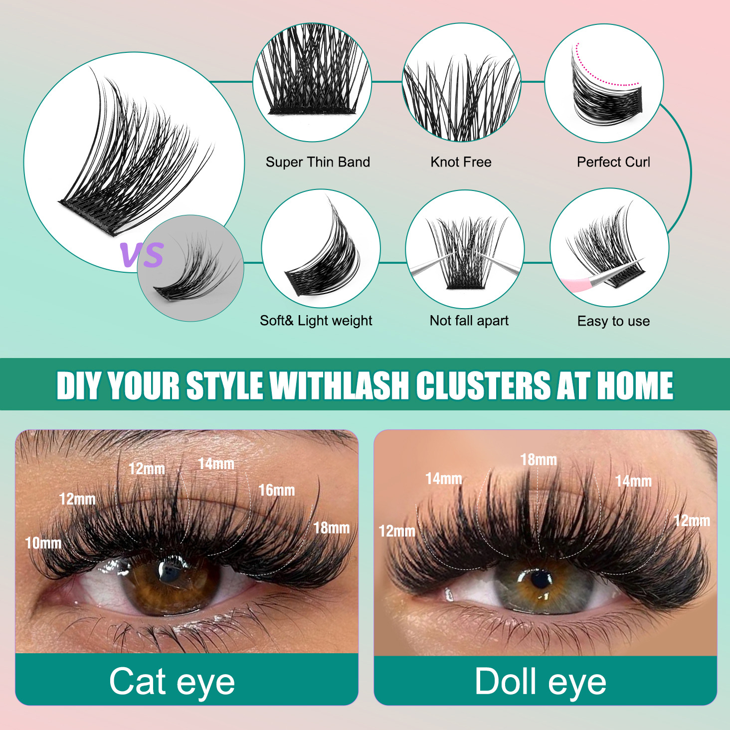 diy single cluster hair false eyelash natural thickening mixed mixing segmented 10-16mm eyelash