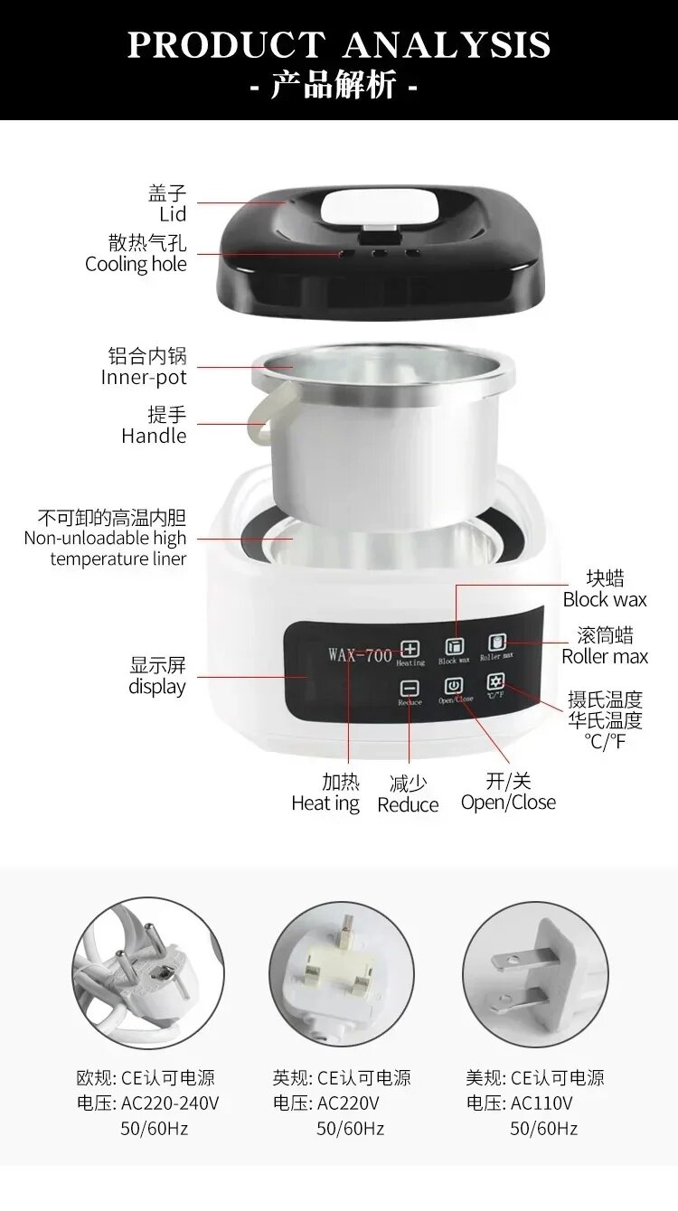 500ml wax heater, electric hair removal wax-melt warmer with automatic temperature