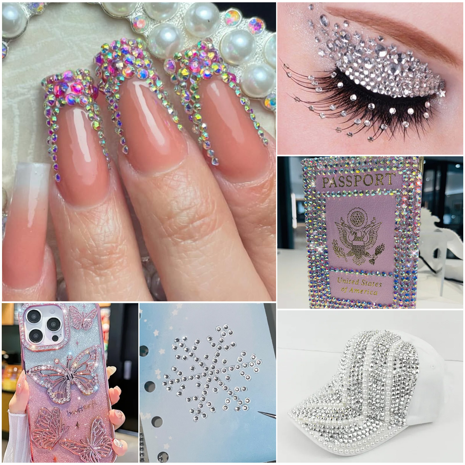 24 grid color nail flat bottom irregular diamond resin press on nail accessories