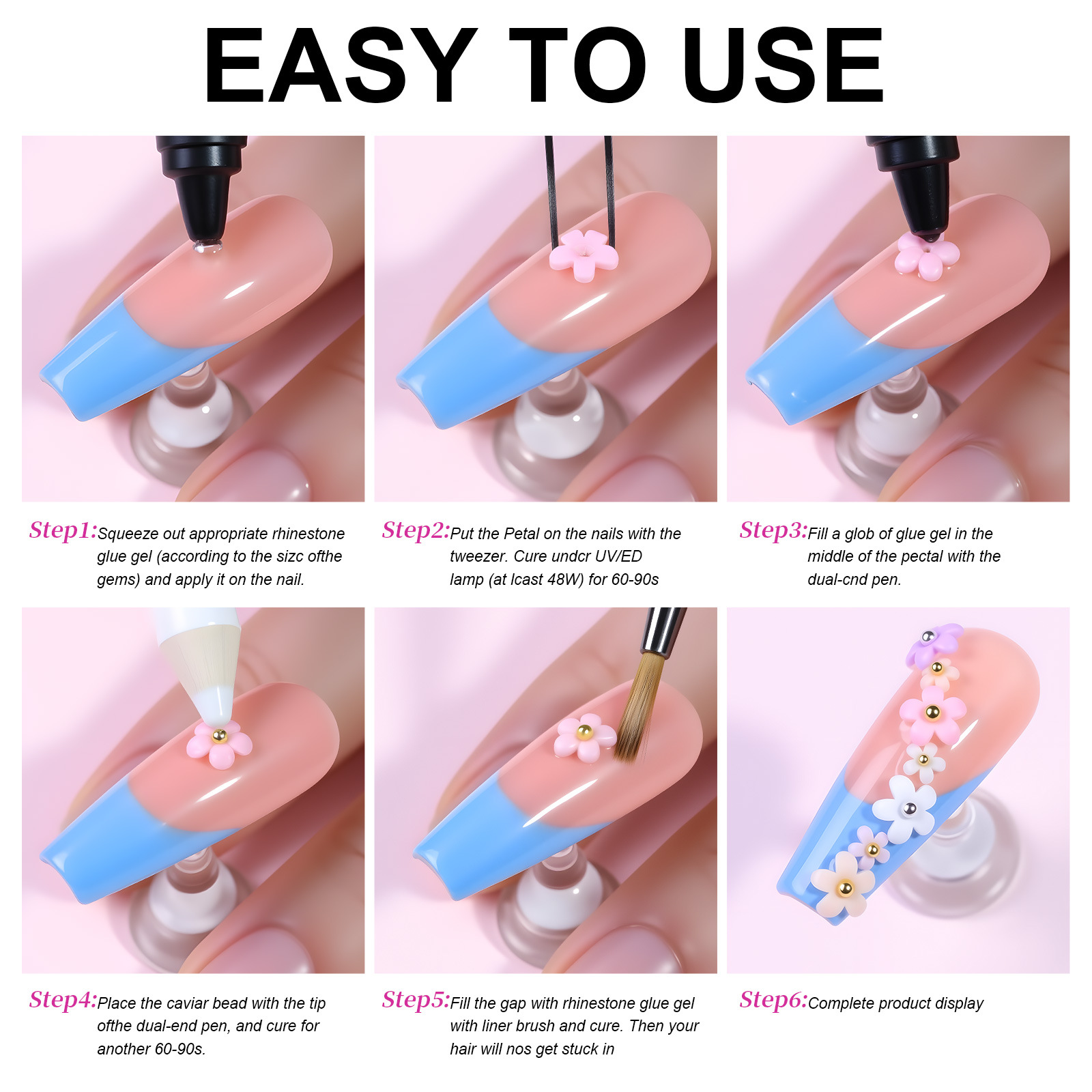 nail art five petal flower nail jewelry mixed flower colored resin jewelry