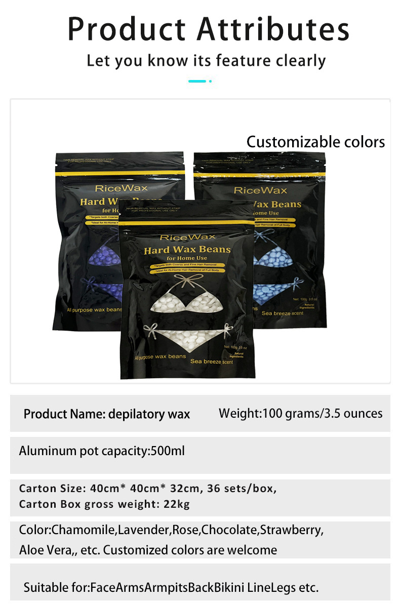 hair removal wax beans 100g bag, tear free paper, hard wax, hair removal wax, gentle and long-lastin