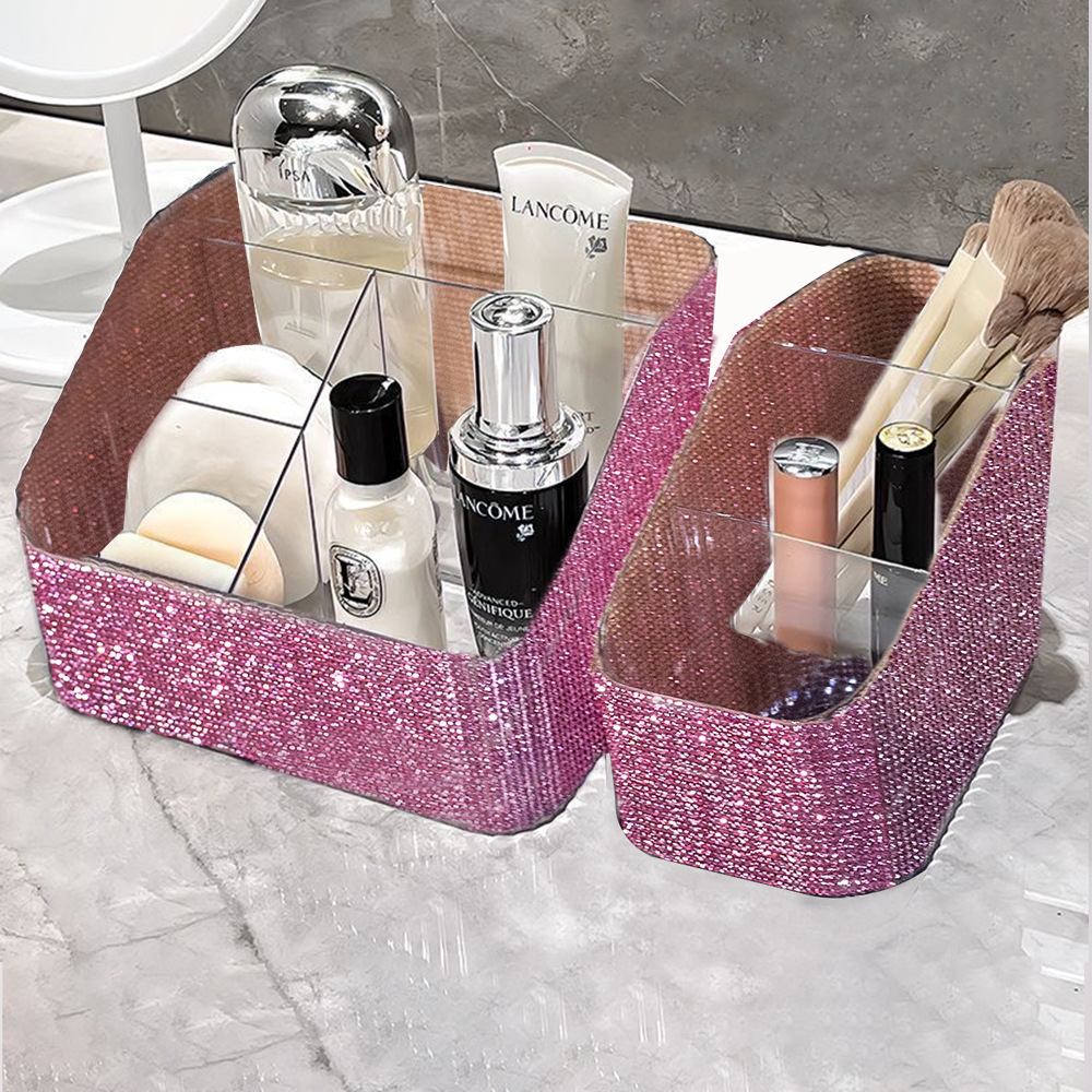 desktop multi grid full diamond makeup brush storage box, nail art item storage box