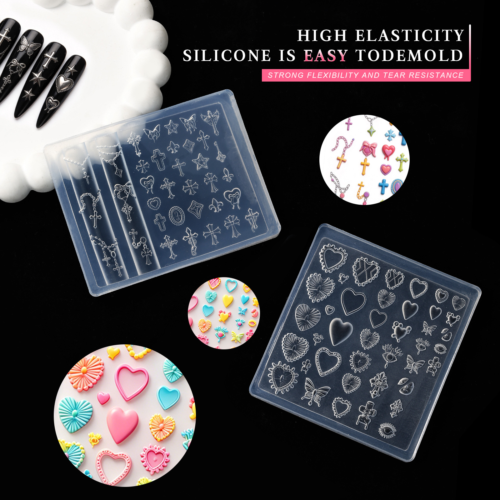 embossed nail art high transparency mold diamond candy bear diy carving glue mold