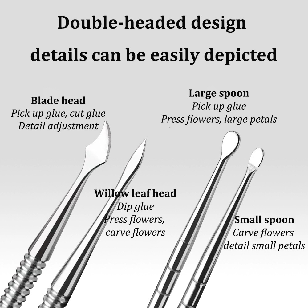 double head carving rod metal gel mixing rod petal carving flower rod nail tool