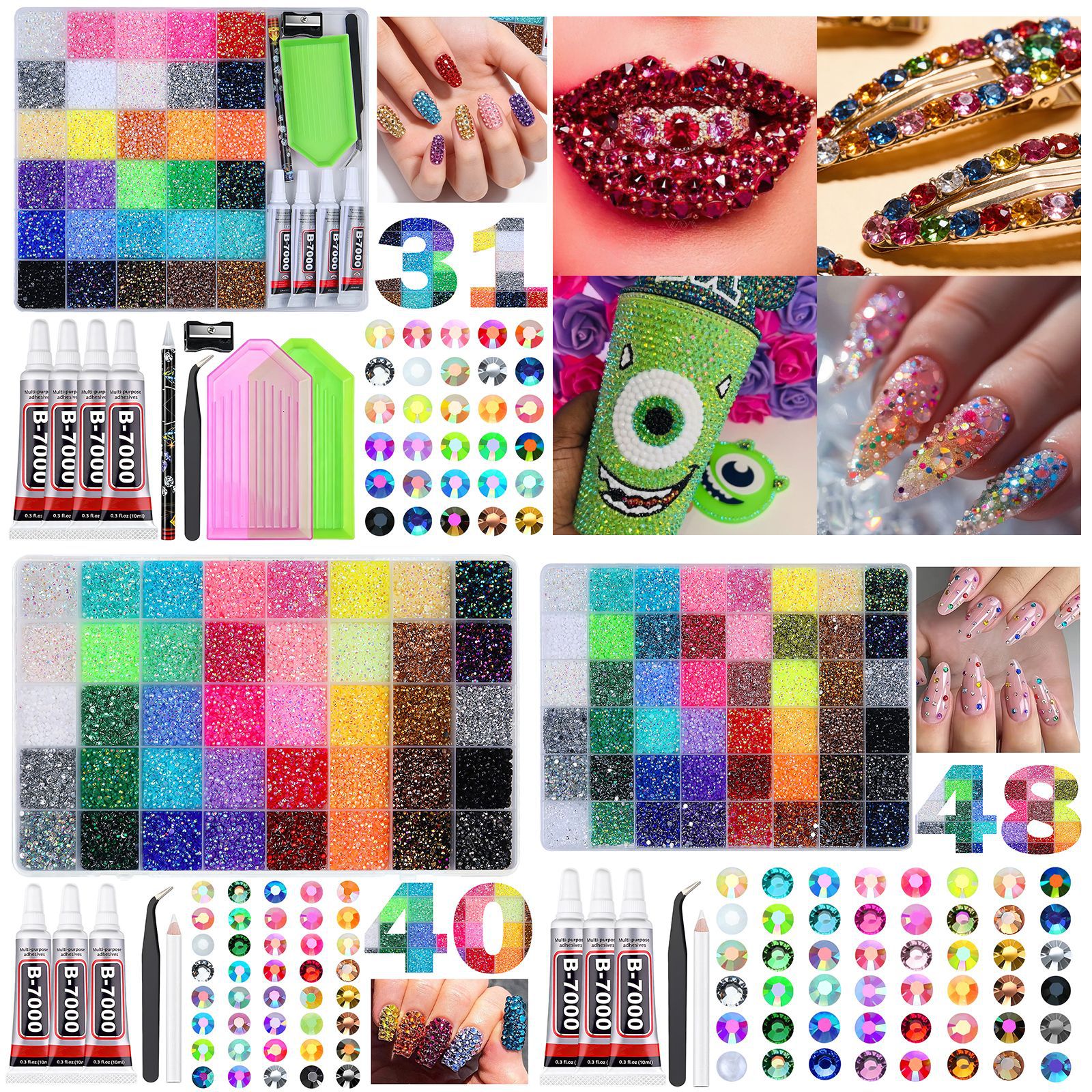 31 grid 48 grid boxed nail jewelry pearl resin flat bottom diamond diy nail jewelry set