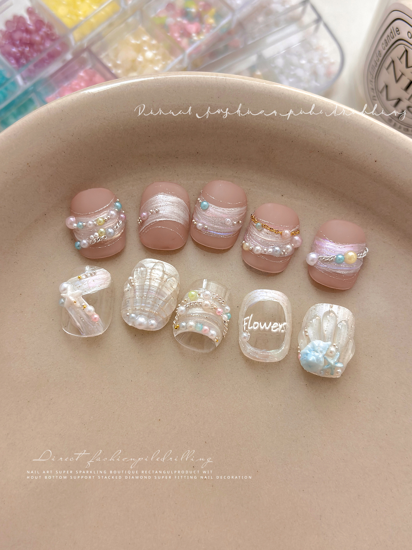 macaron flat-bottomed semicircle pearl nail art accessory colorful diy wearable nail decoration